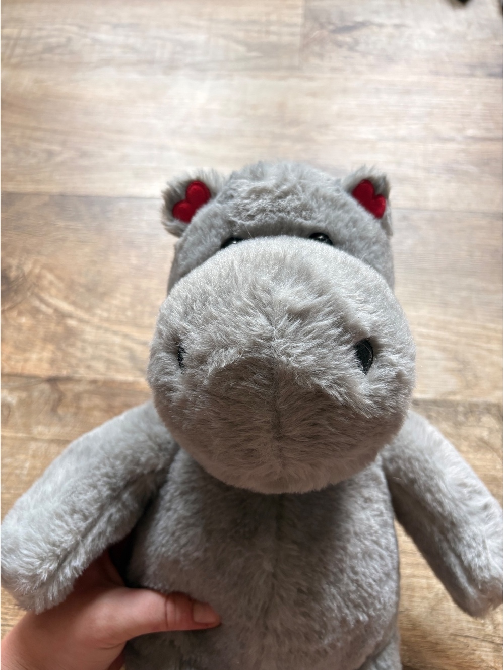 Build-A-Bear Grey Plush Hippo Stuffed Animal Soft Toy with Red Heart Accents
